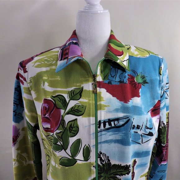 NEW * St John Sport By Marie Gray Colorful Zip Up w Pockets Jacket Windbreaker M - Picture 7 of 16